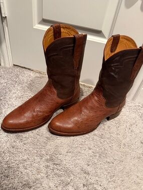 Tecovas Two-Tone Brown Leather Western Boots Russet Ostrich